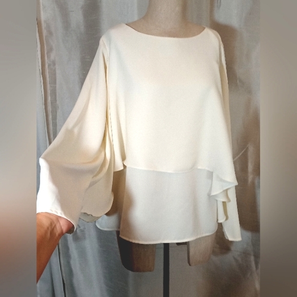 Chico's Tops - Chico's Blouse, Women, Ivory, Winged Sleeves Round Neck, Layers, 1 or L. US